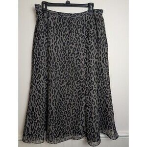 LE SUIT Women's Skirt Leopard Animal Print Chiffon Lightweight Black Grey Sz 18